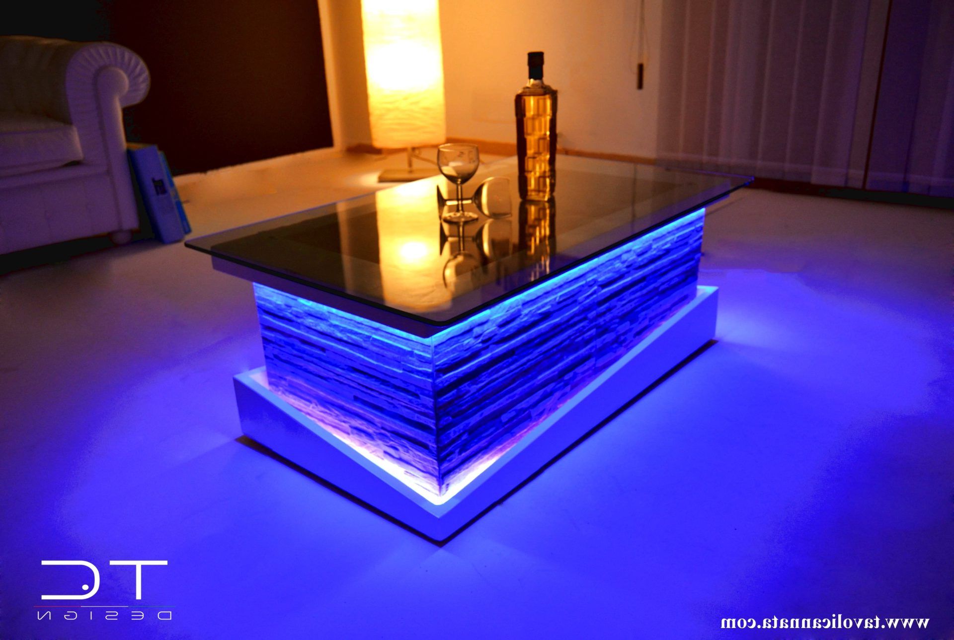 Most Recently Released Coffee Tables With Led Lights Throughout Glass Coffee Table With Led Light Rgb Color – Tavolini Cannata (Photo 1 of 10)