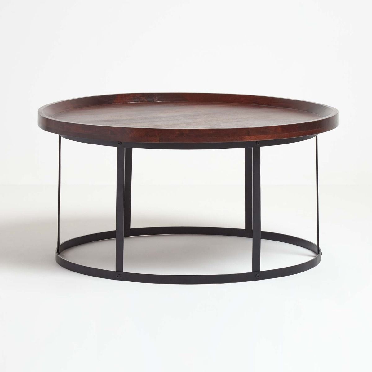 Most Recently Released Industrial Round Coffee Table With Dark Wood Top And Steel Frame Inside Coffee Tables With Round Wooden Tops (View 6 of 10)