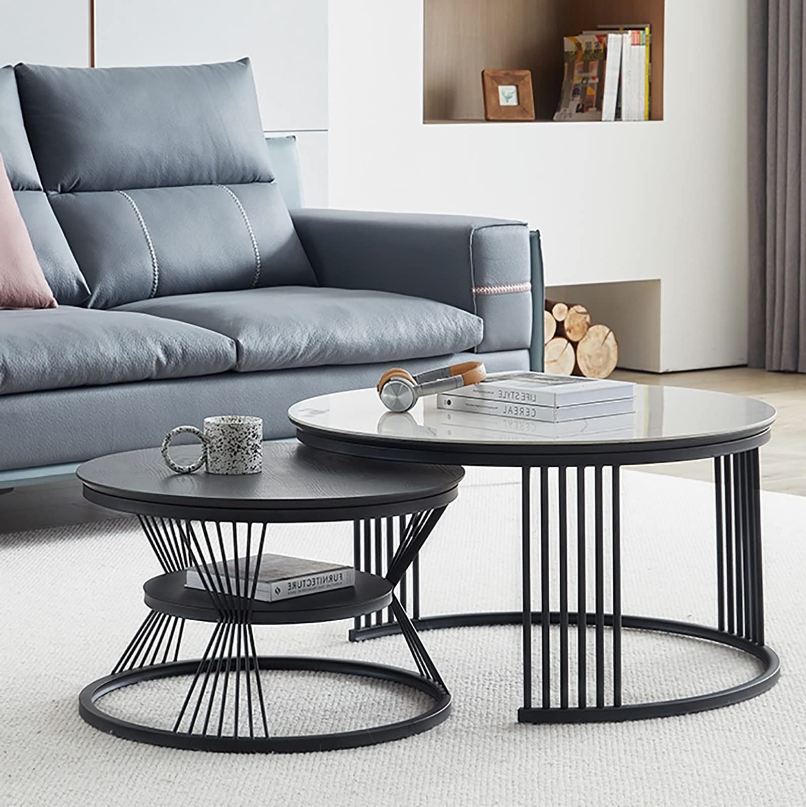 Most Recently Released Modern Nesting Coffee Table Style Set Of 2 Side Tables Metal, Stackable Coffee  Table Slate Top, Pertaining To Modern Nesting Coffee Tables (Photo 8 of 10)