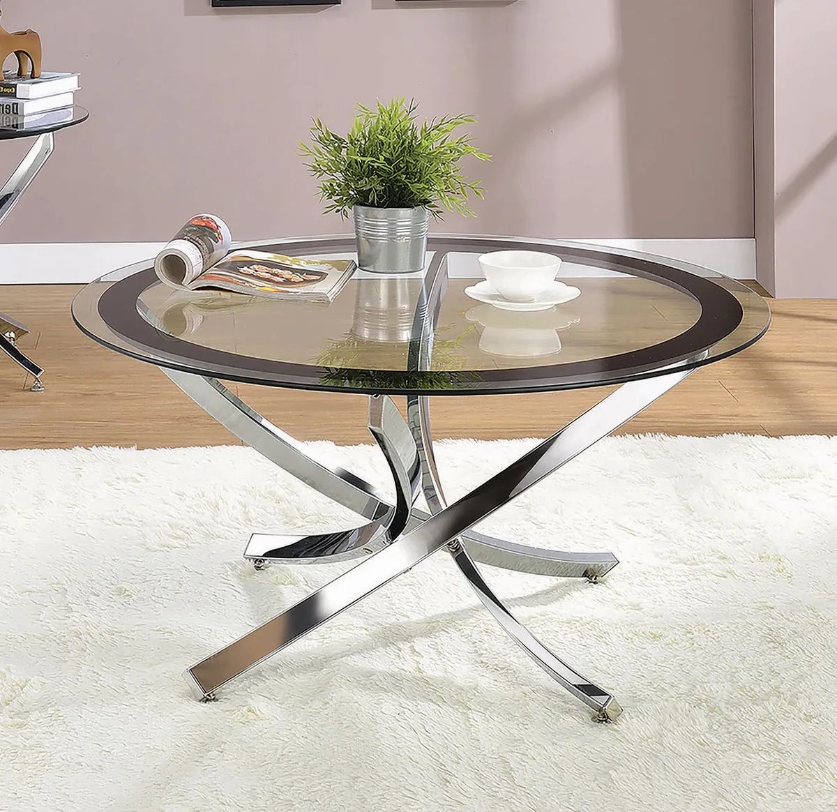Most Up To Date Coaster Contemporary Tempered Glass Coffee Table With Curved Base Chrome  And Bla (View 8 of 10)