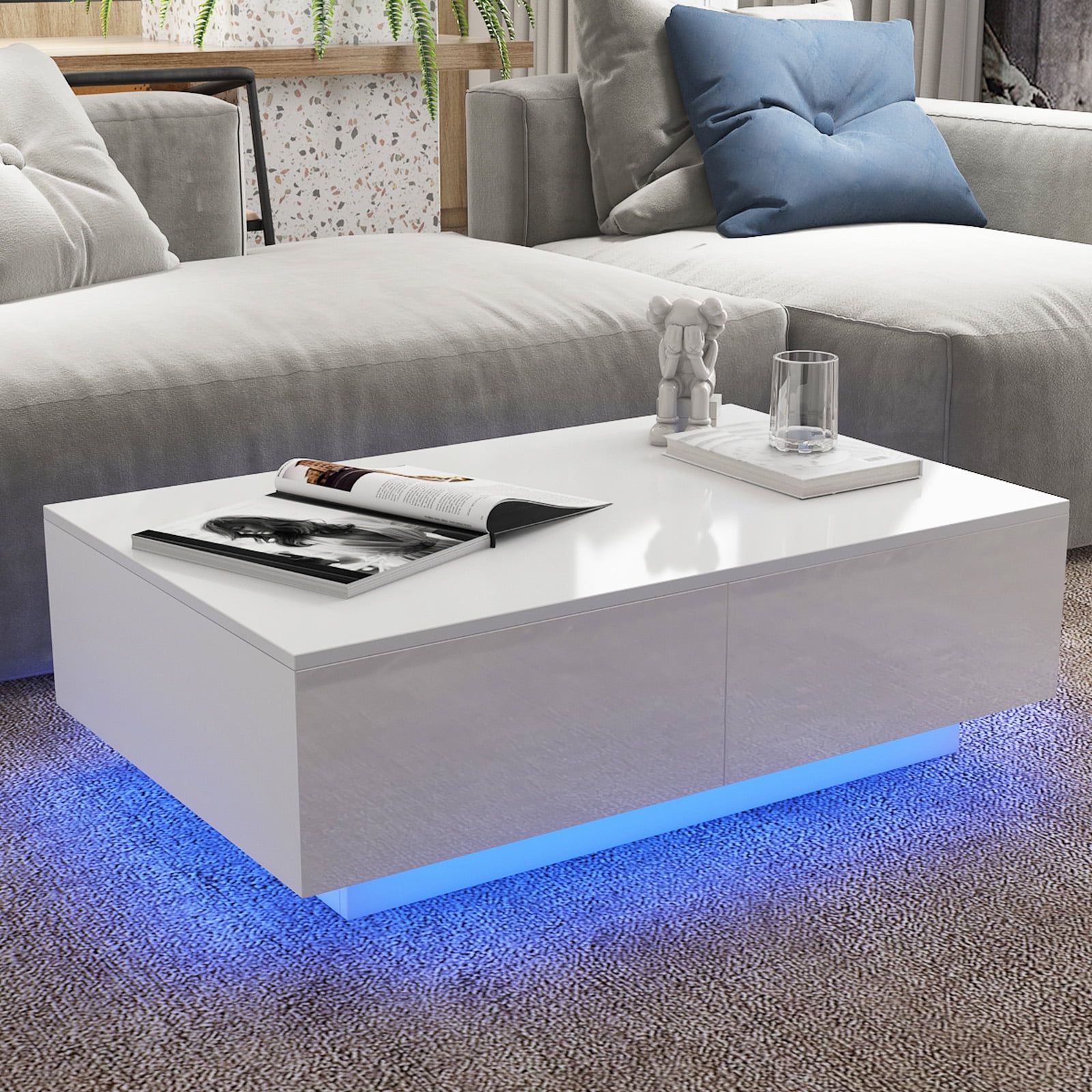Most Up To Date Hommpa Coffee Table With 4 Drawers Led Center Table Sofa Side Tea Tables  White High Gloss Finish – Walmart Within Led Coffee Tables With 4 Drawers (View 2 of 10)