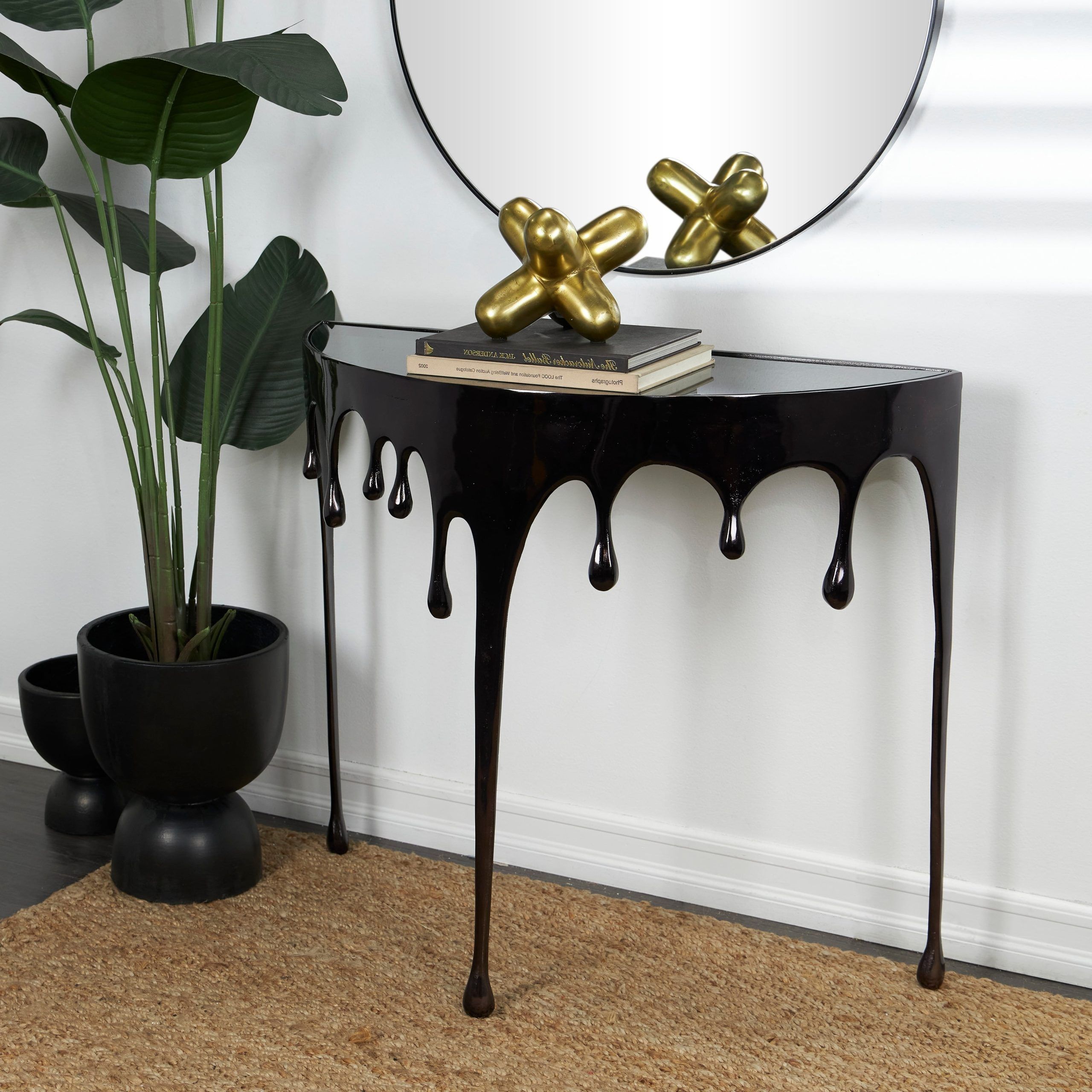 Most Up To Date Studio 350 Black Metal Coffee Tables Inside Studio 350 Melting Drip Metal Accent, Coffee, And Console Table Collection  With Shaded Glass Top Black – Console Table 36.25"l X 14w" X 32.25"h –  Walmart (Photo 4 of 10)