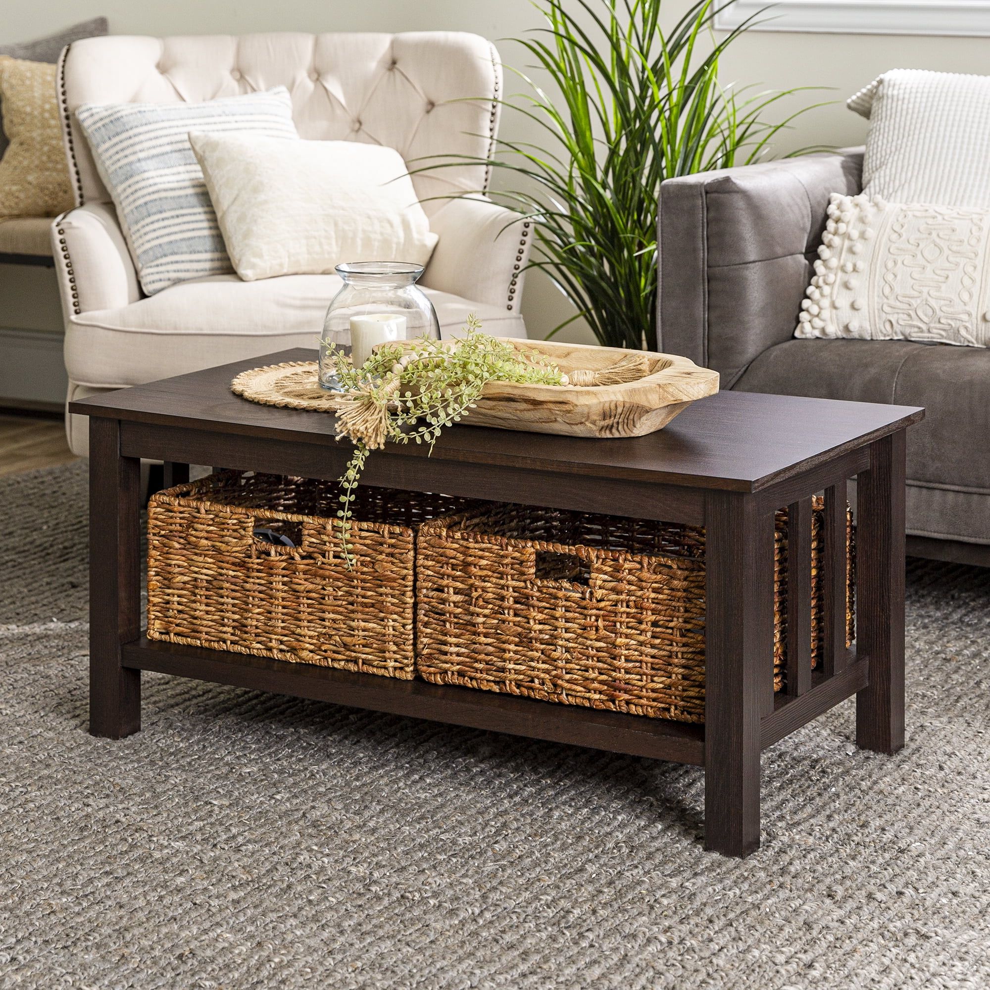 Most Up To Date Woven Paths Coffee Tables Inside Woven Paths Traditional Storage Coffee Table With Bins, Espresso –  Walmart (Photo 5 of 10)