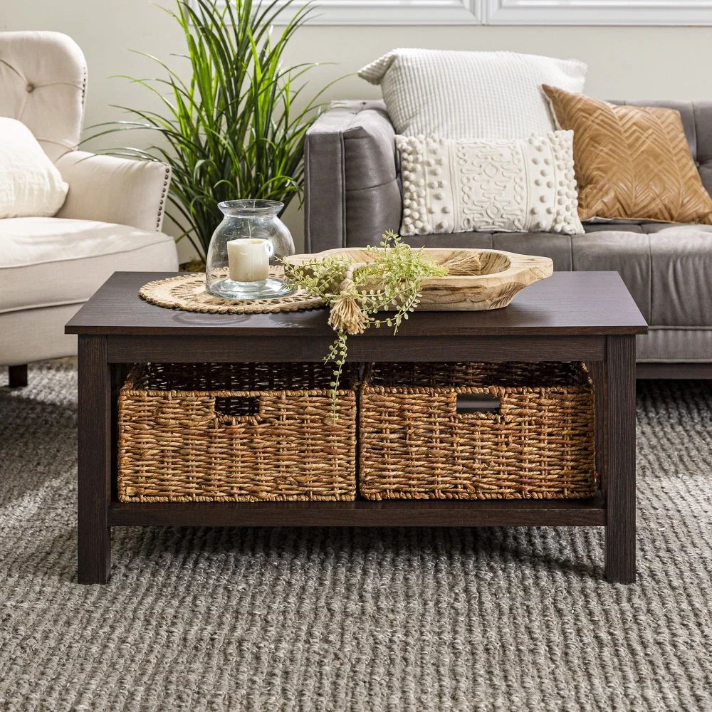 Most Up To Date Woven Paths Coffee Tables Regarding Woven Paths Traditional Storage Coffee Table With Bins, Espresso Furniture  – Aliexpress (View 8 of 10)