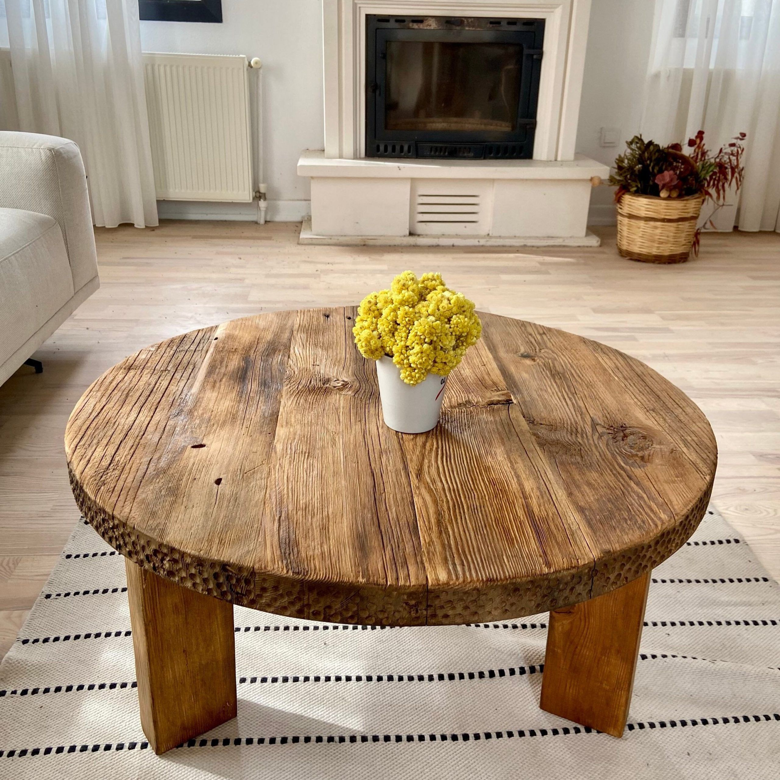 Natural Wood Coffee Table Reclaimed, Round Wooden Coffee Table Rustic Home  Decor, Rustic Round Coffee Table Furniture Handmade – Etsy With 2020 Rustic Wood Coffee Tables (Photo 5 of 10)