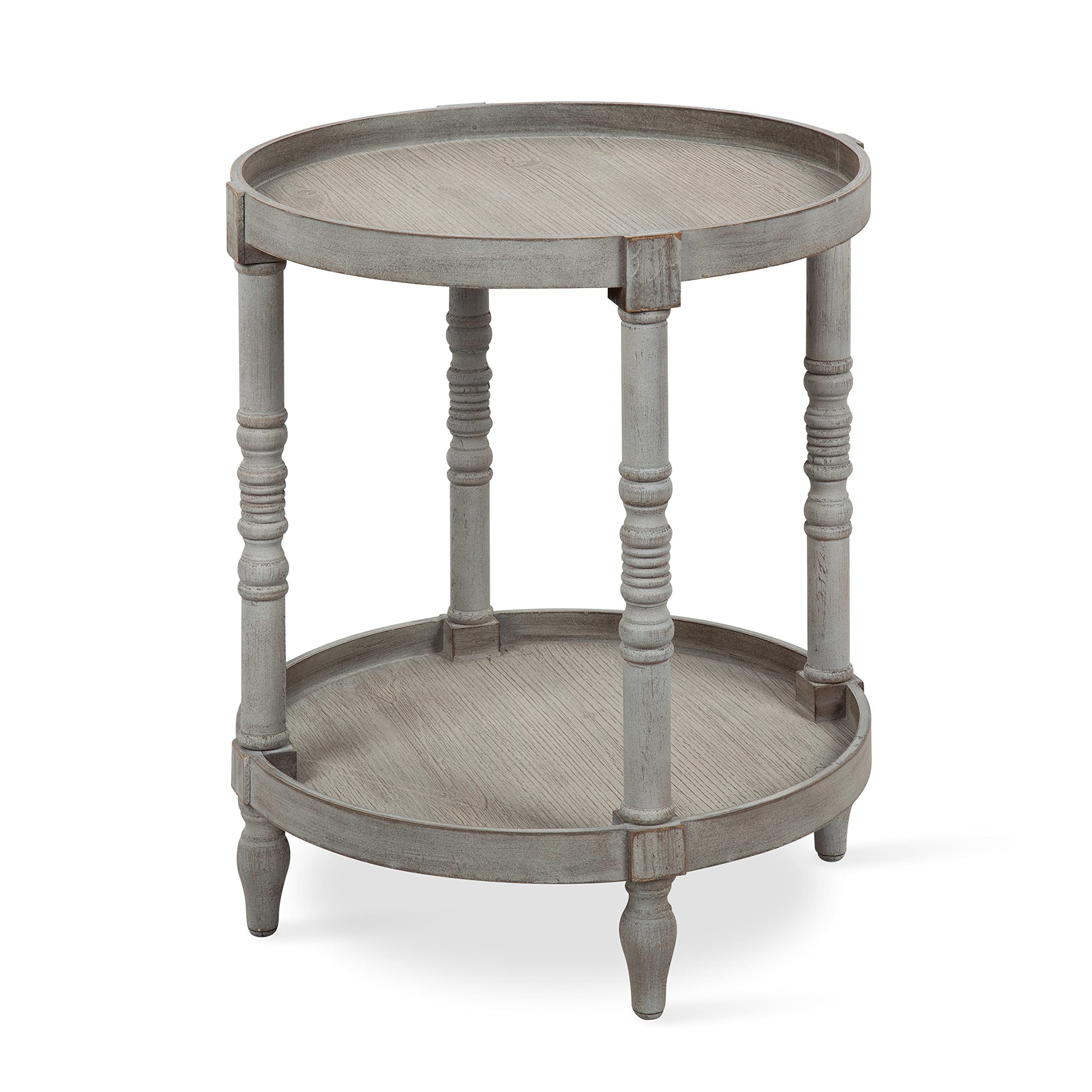 Newest Amazon: Kate And Laurel Bellport Shabby Chic Round Side Accent Table Or  Plant Stand With Turned Legs And Lower Shelf, Distressed Gray Finish : Home  & Kitchen With Kate And Laurel Bellport Farmhouse Drink Tables (Photo 1 of 10)