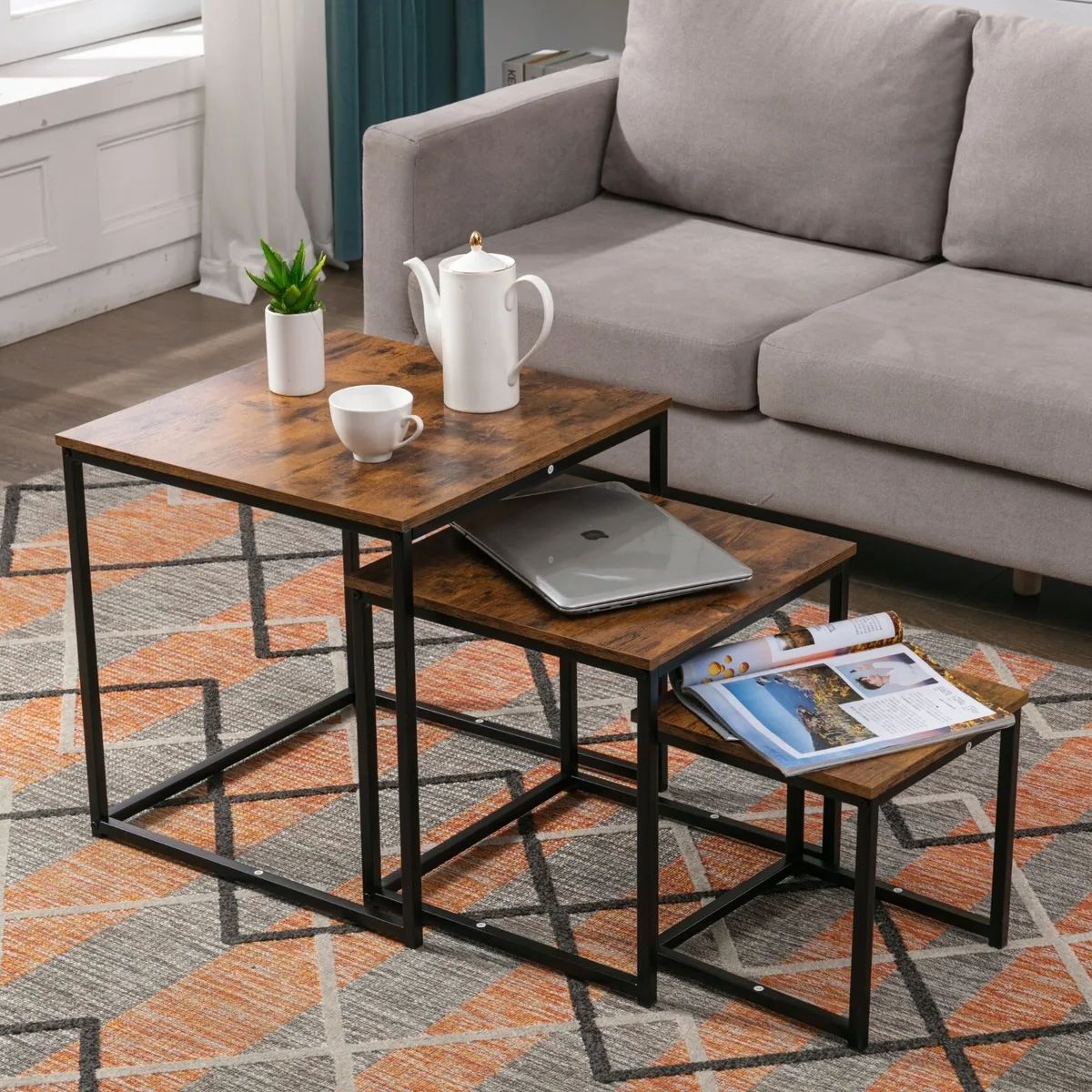 Newest Coffee Tables Of 3 Nesting Tables Pertaining To Nest Coffee Table 3 In 1 Set Compact Modern Design For Space Saving For Any  Room (Photo 10 of 10)