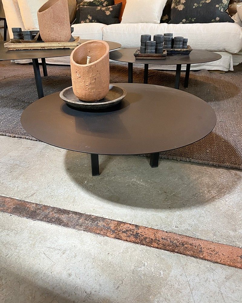 Newest Full Black Round Coffee Tables Inside Round Black Metal Coffee Table – Small Model – La Maison Pernoise (View 9 of 10)
