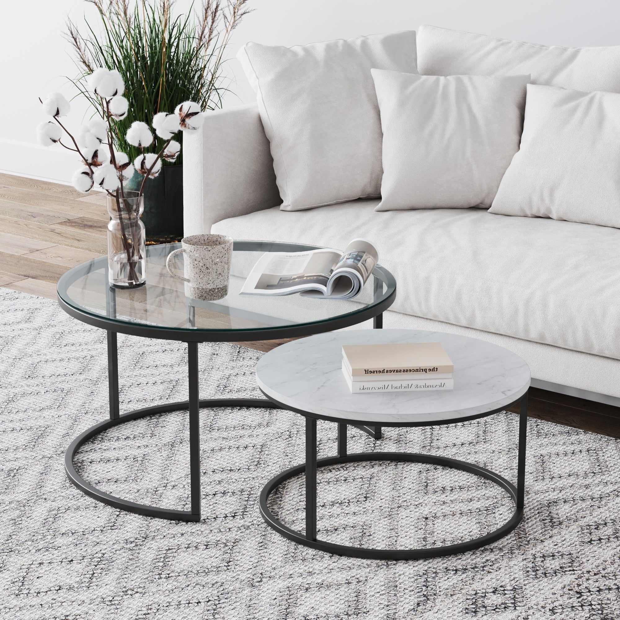 Newest Nathan James Stella Round Nesting Coffee Table Set Of 2 Glass, Marble  Finish And Metal Frame, Marble/glass/black – Walmart With Nesting Coffee Tables (Photo 10 of 10)