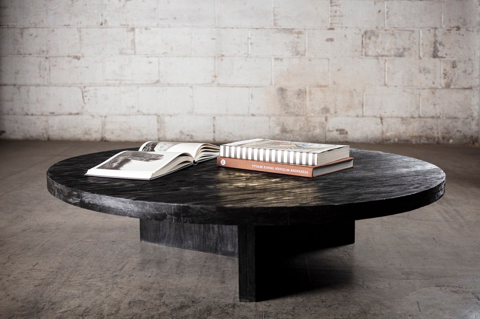 Newest Solid Black Oak Circular Coffee Table – Etsy For Monaco Round Coffee Tables (View 7 of 10)