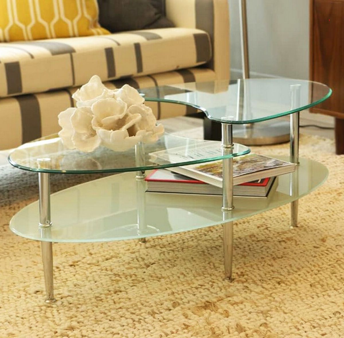 Newest Tempered Glass Oval Side Tables For Coffee Tables Tempered Glass Oval Tea Tables 3 Tier Steel Legs – Side Table (View 2 of 10)
