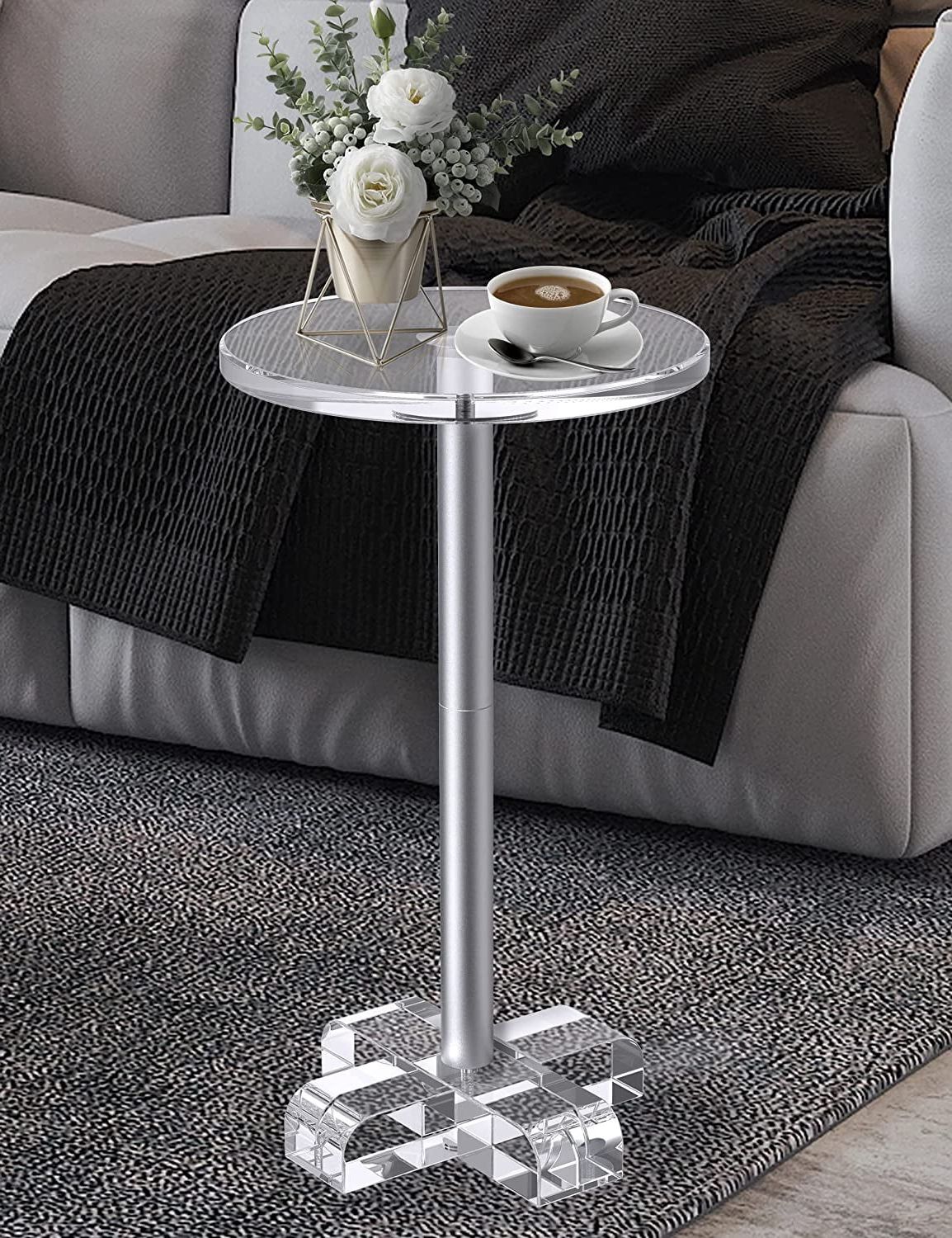 Newest Transparent Side Tables For Living Rooms With Regard To Acrylic Side Table, Musvoh Small Modern Round Transparent End Table With  Criss Cross Base – Walmart (Photo 7 of 10)