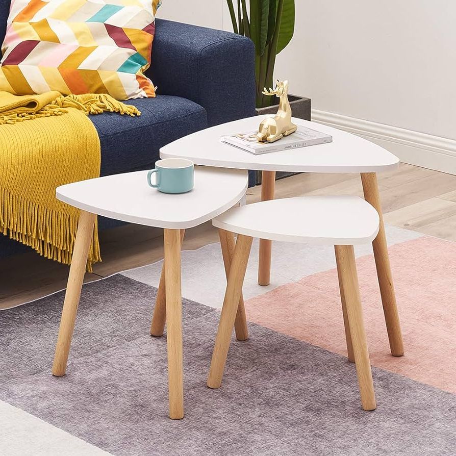 Panana Triangle Nest Of 3 Tables, Modern Coffee Table Tea End Table Wooden Side  Table With Sturdy Legs Living Room Lounge Funiture (white) : Amazon.co.uk:  Home & Kitchen With Most Recent Coffee Tables Of 3 Nesting Tables (Photo 7 of 10)