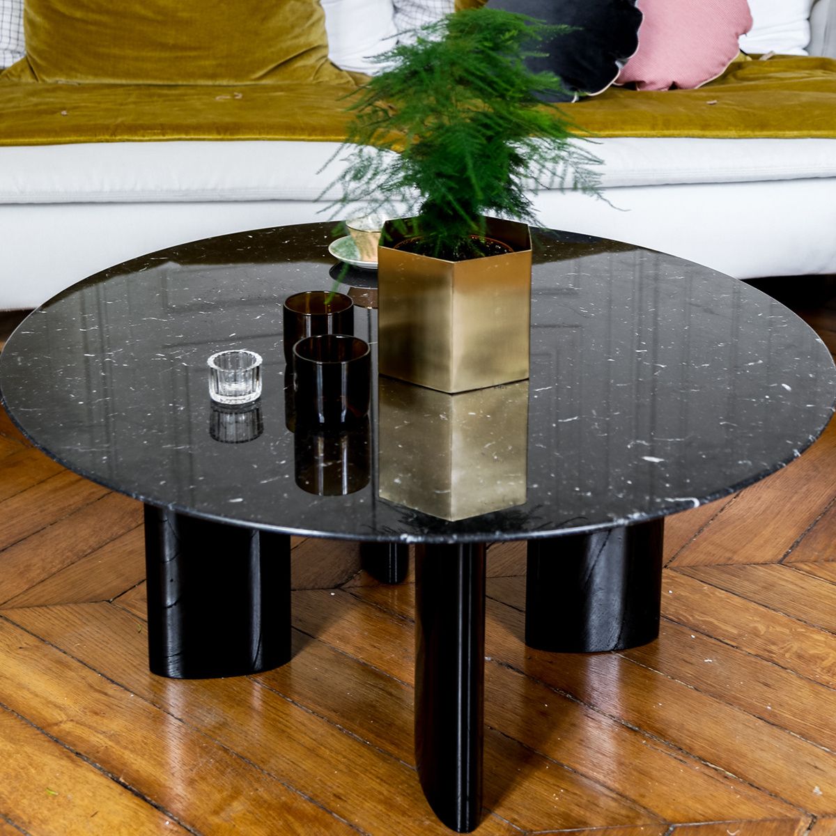 Popular Carlotta Round Coffee Table, Black Marble Top And Black Legs With Full Black Round Coffee Tables (View 2 of 10)