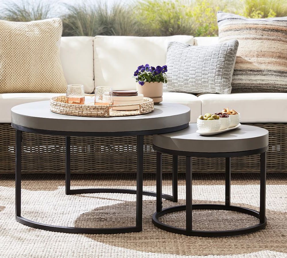 Popular Nesting Coffee Tables Inside Sloan Concrete Round Nesting Outdoor Coffee Tables (View 6 of 10)