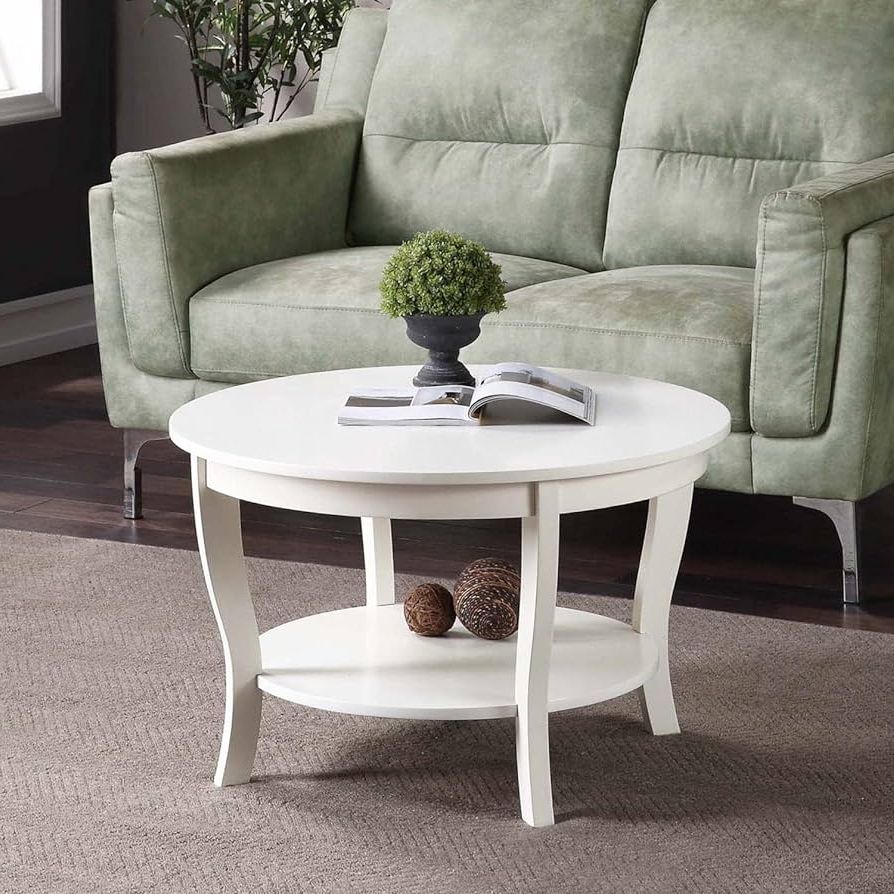 Preferred American Heritage Round Coffee Tables Within Amazon: Convenience Concepts American Heritage Round Coffee Table With  Shelf, White : Home & Kitchen (View 3 of 10)