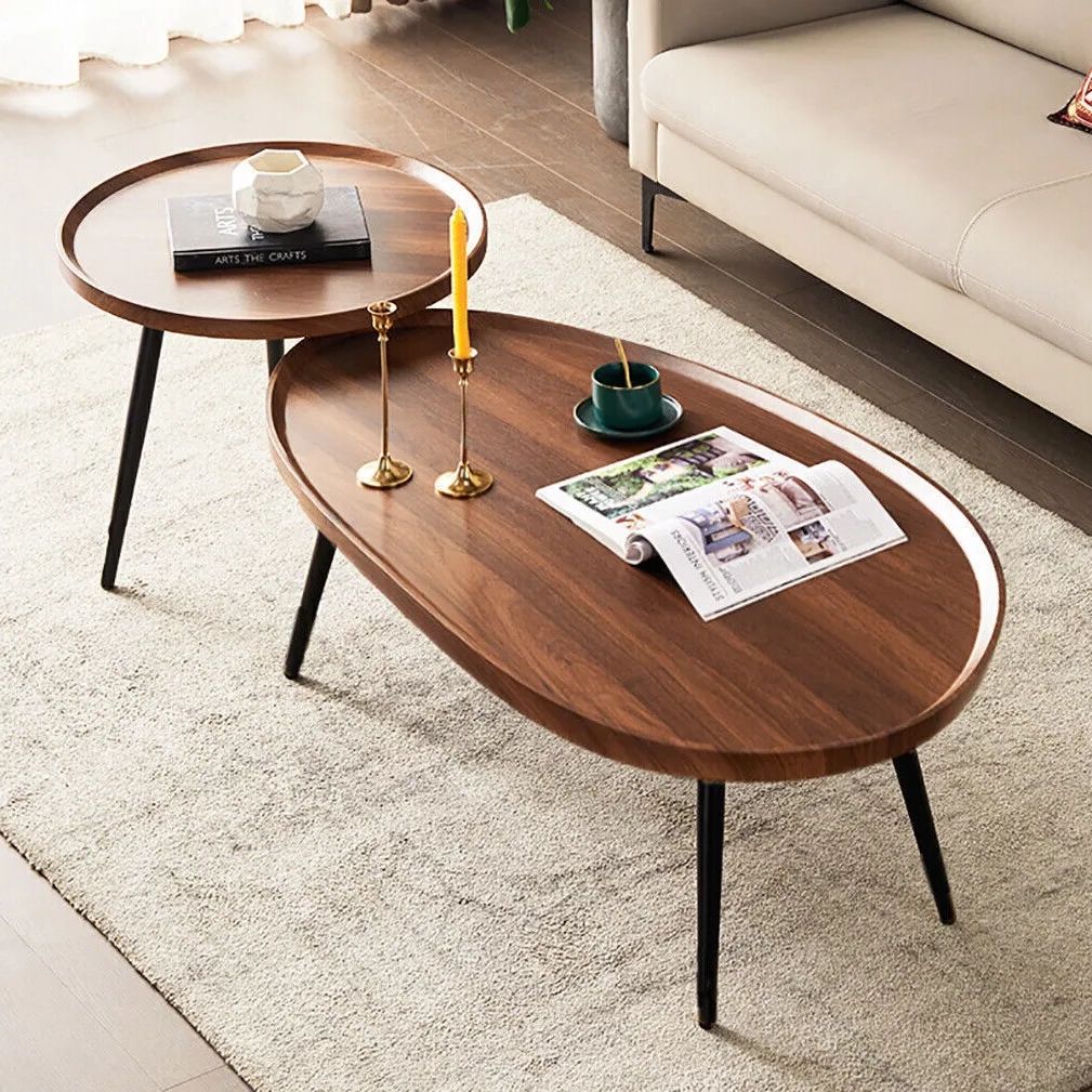 Recent 2pcs Mid Century Coffee Table Set Solid Wood Nesting Tables Accent Droplet  Shape (View 10 of 10)