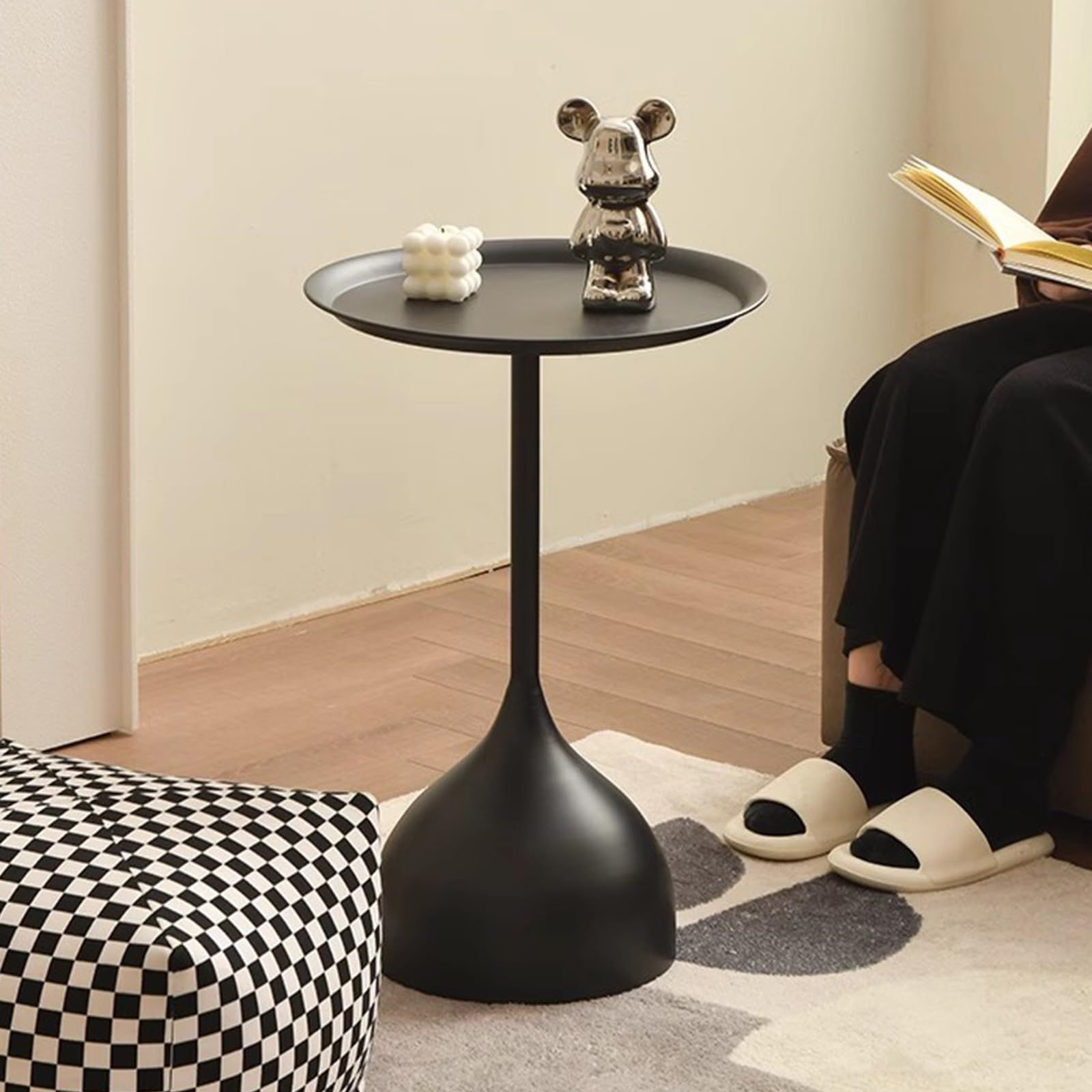 Recent Metal Side Tables For Living Spaces In Amazon: Round Small Metal End Tables With Anti Drop Edges,15.7in Stable  Pedestal Side Table For Living Room Bedroom Balcony,modern Space Saving Accent  Table(60x40cm(23.6x15.7), Black) : Home & Kitchen (Photo 5 of 10)
