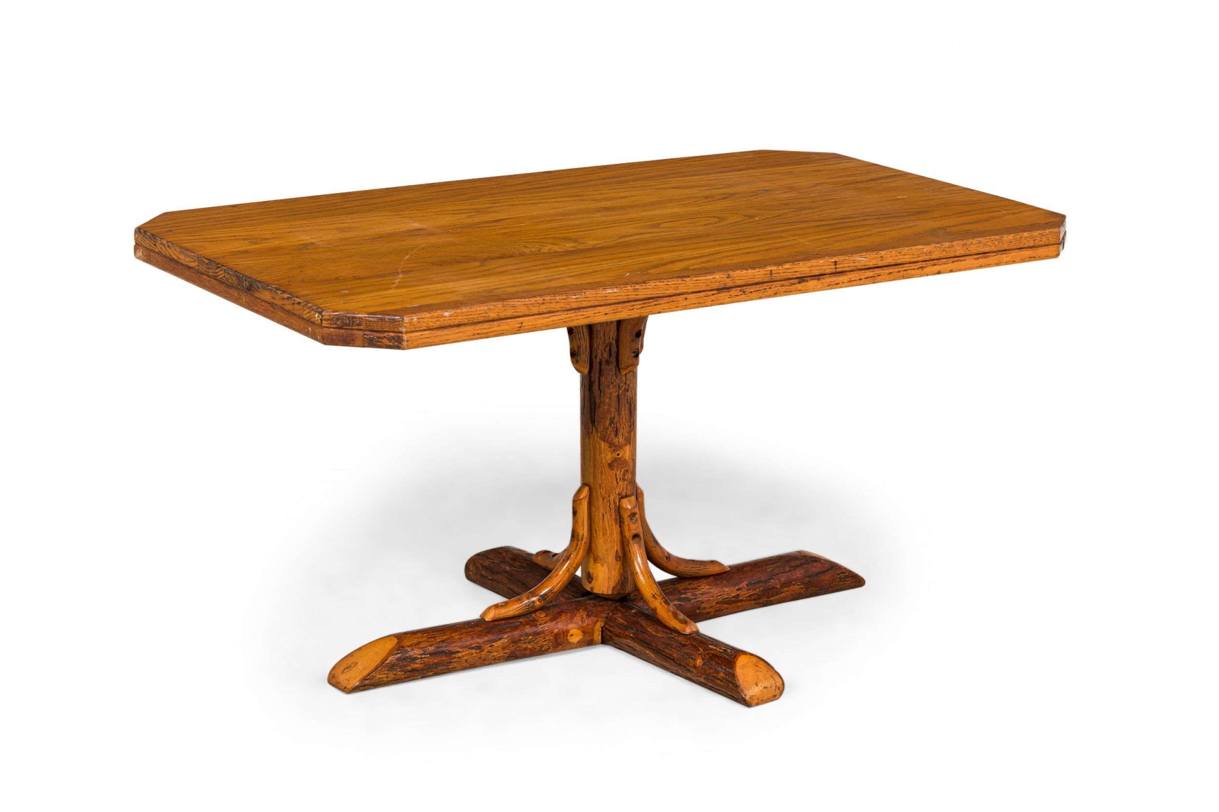 Recent Rectangular Coffee Tables With Pedestal Bases In Rustic Old Hickory Wooden Pedestal Base Rectangular Coffee Table (View 7 of 10)