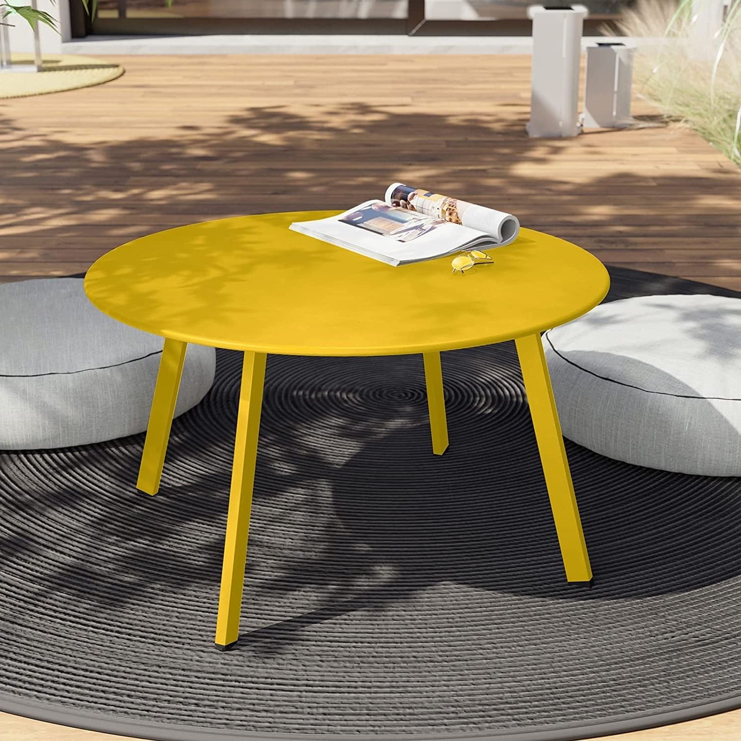 Round Steel Patio Coffee Tables Regarding Newest Patio Round Steel Patio Coffee Table, Weather Resistant Outdoor Large Side  Table – Bed Bath & Beyond – 35766903 (Photo 1 of 10)