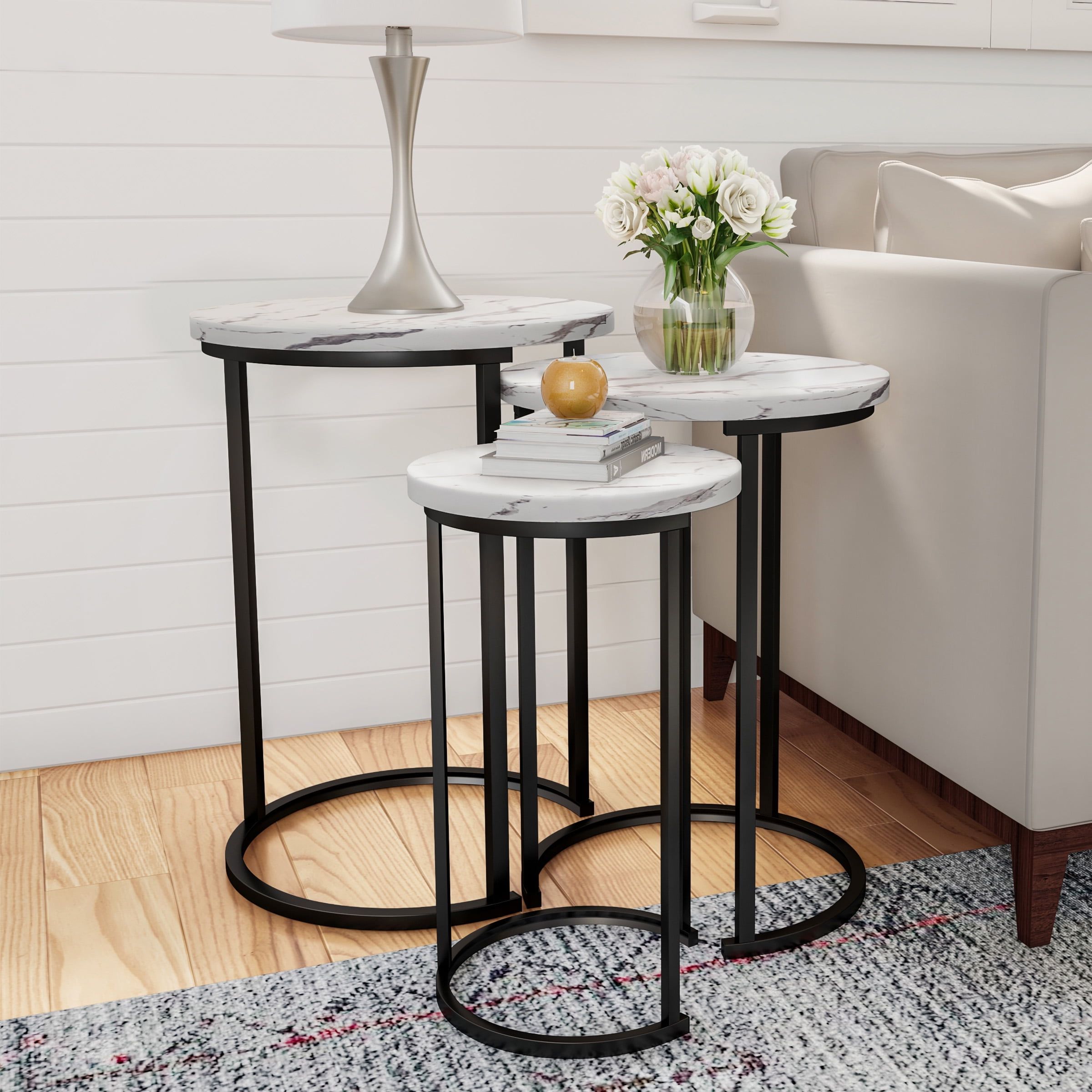 Somerset Home Nesting Tables – Accent Furniture Set Of 3, White Faux Marble  – Walmart Pertaining To Popular Coffee Tables Of 3 Nesting Tables (Photo 5 of 10)