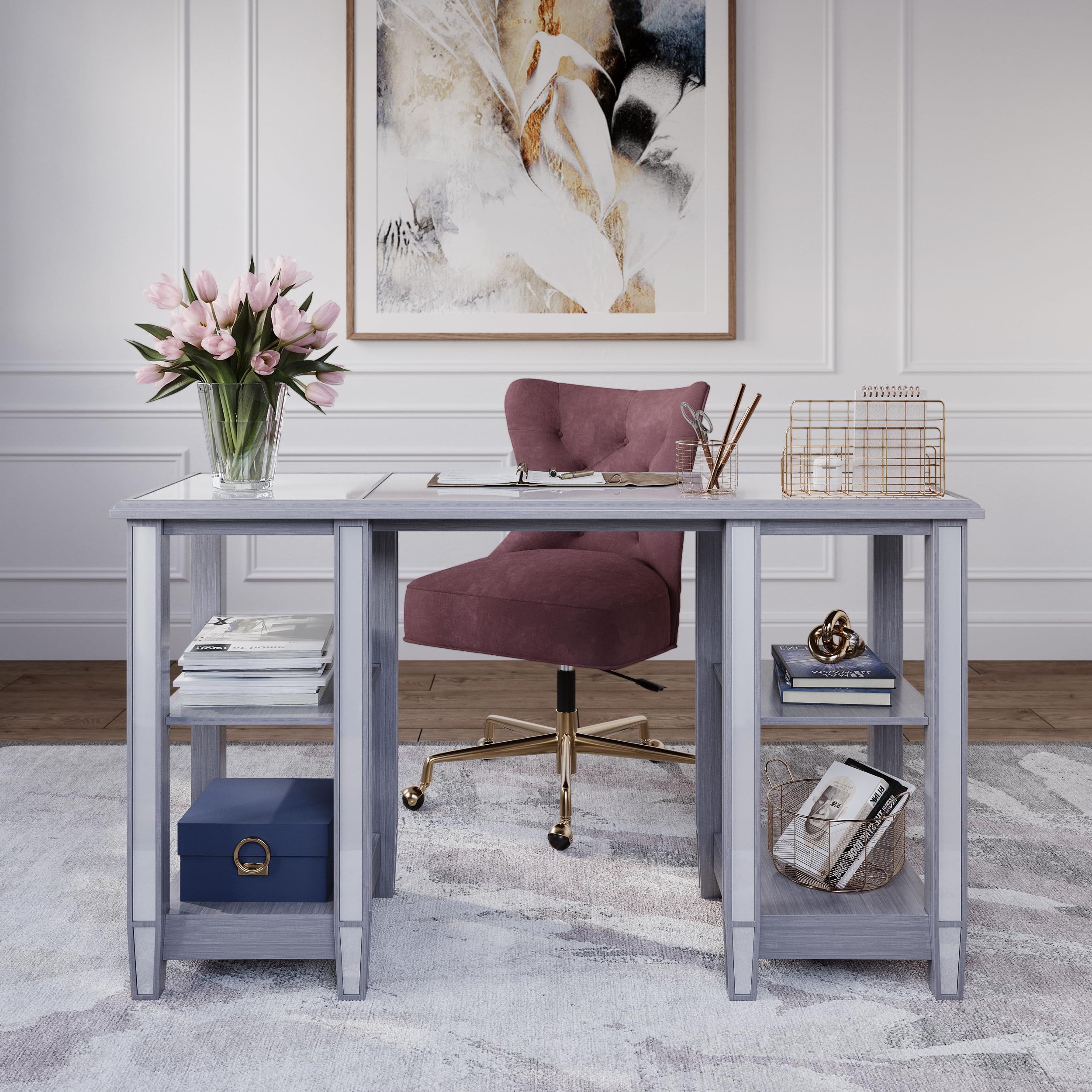 Southern Enterprises Larksmill Coffee Tables Throughout 2019 Amazon: Sei Furniture Wedlyn Mirrored Desk, Silver : Home & Kitchen (View 7 of 10)