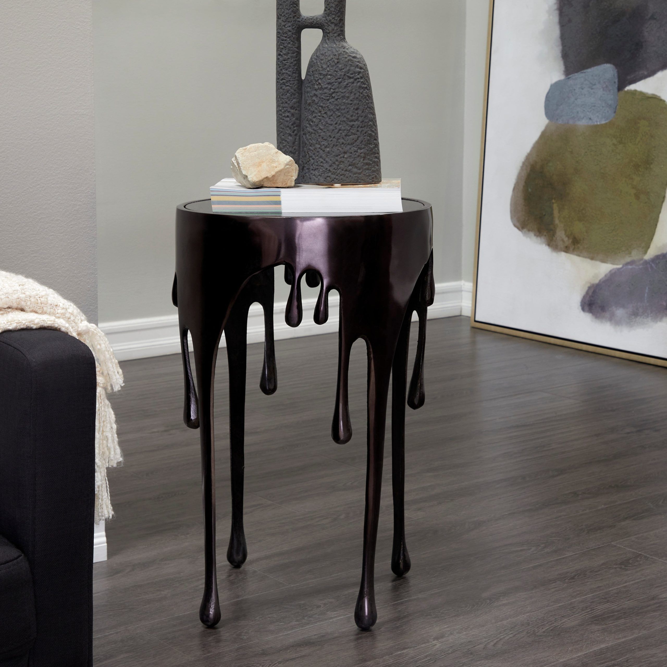 Studio 350 Melting Drip Metal Accent, Coffee, And Console Table Collection  With Shaded Glass Top Black – Accent Table 16"l X 16"w X 25"h Accent Tables  – Walmart Throughout Preferred Studio 350 Black Metal Coffee Tables (Photo 2 of 10)