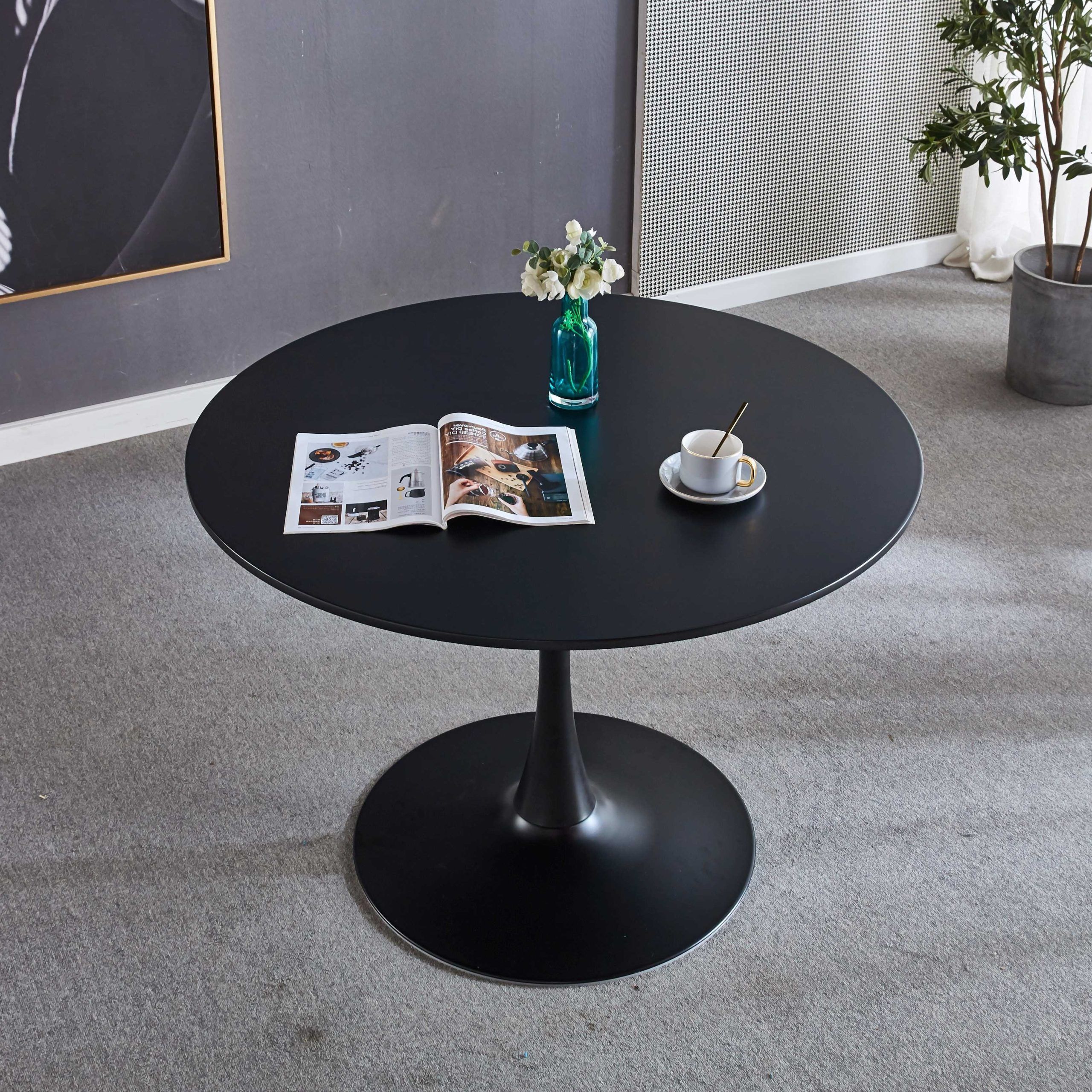 Well Known 42.1"black Coffee Table Mid Century Dining Table For 4 6 People With Round  Mdf Table Top, 42.13"l X 42.12"w X  (View 3 of 10)