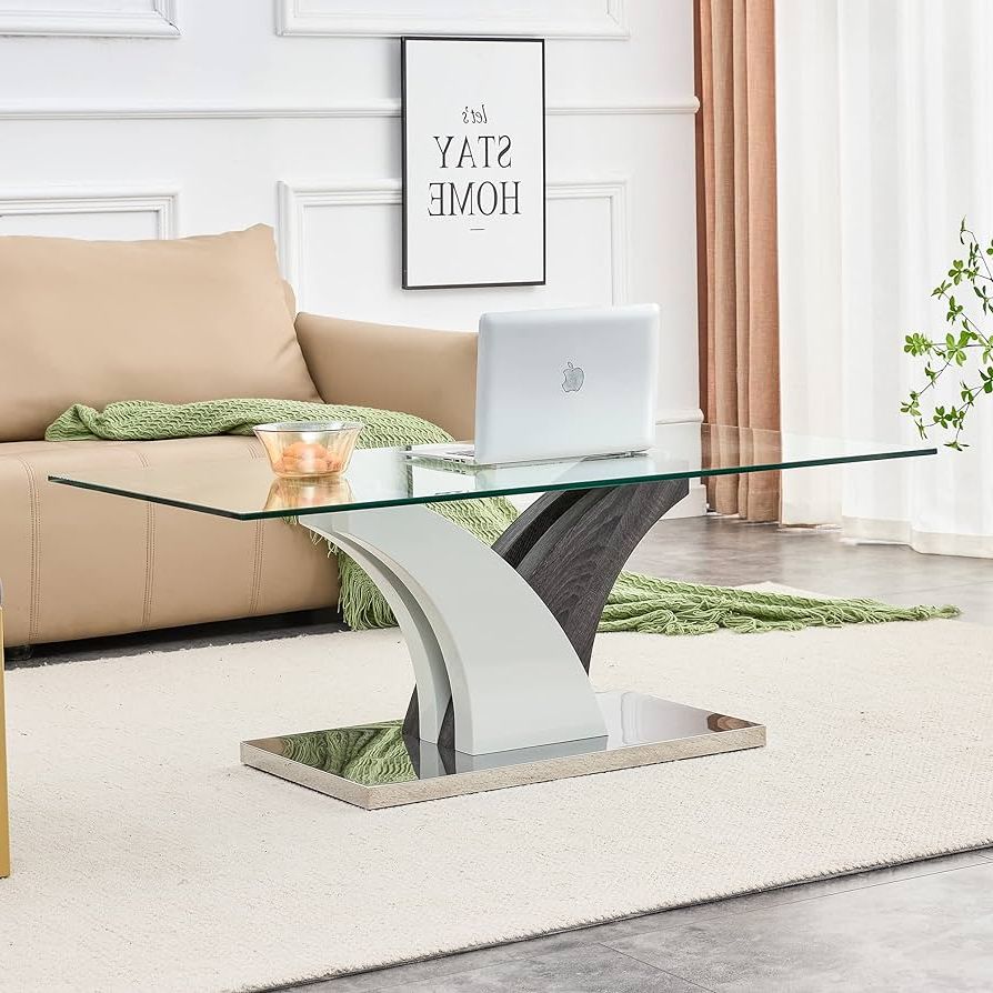 Well Known Amazon: Glass Coffee Table, 47.2" Long Rectangular Coffee Table With  Metal Pedestal Base, Modern Living Room Accent Table Sofa End Table Central  Table Cocktail Tea Table For Home Office Guest Meeting Room : For Rectangular Coffee Tables With Pedestal Bases (Photo 4 of 10)