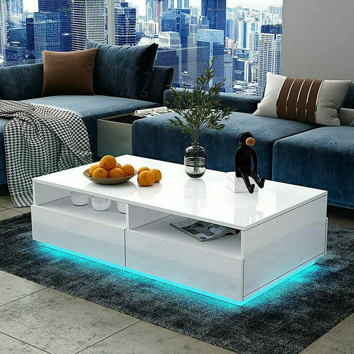 Well Known Coffee Tables With Drawers And Led Lights With Regard To Woodyhome™ Led Coffee Table Modern Rgb With High Gloss 4 Drawers End S –  Hallolure (Photo 4 of 10)