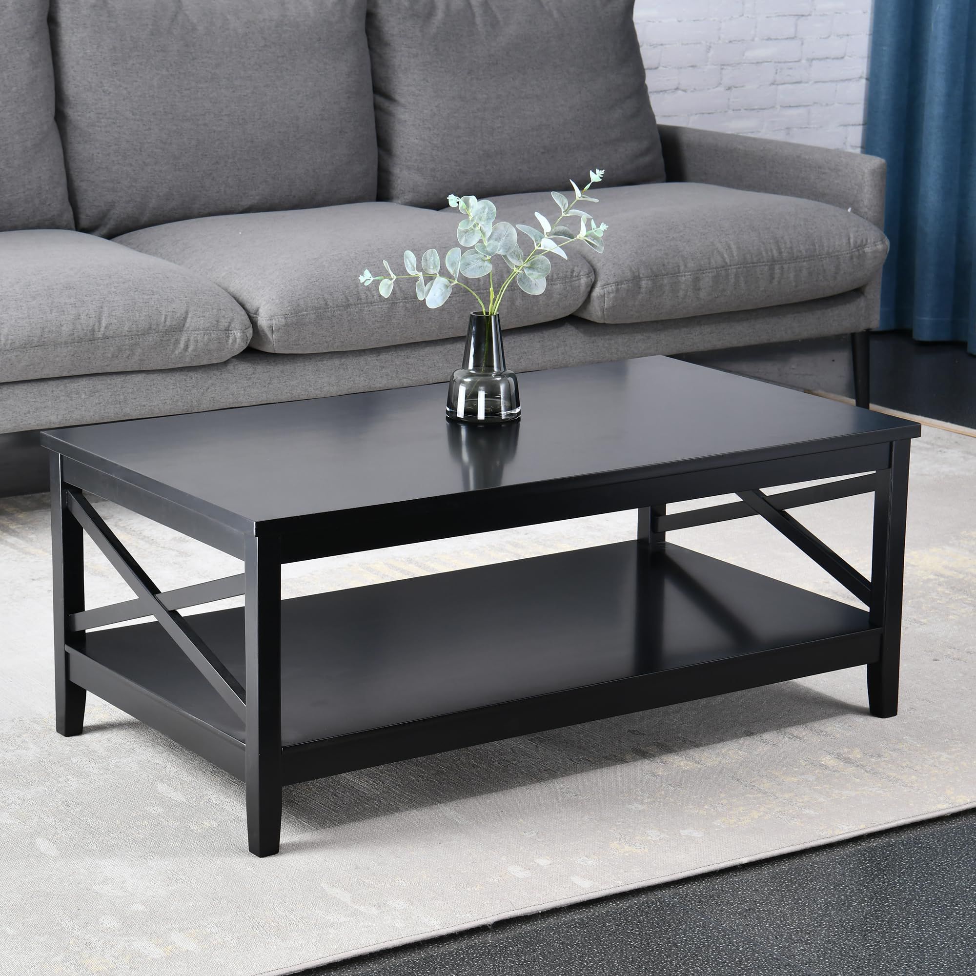 Well Known Modern Wooden X Design Coffee Tables For Amazon: Duhome Coffee Table With Storage Shelf, Black Modern Farmhouse Wood  Coffee Table Classic X Design Rectangular Modern Cocktail Table For Living  Room,black : Home & Kitchen (View 9 of 10)