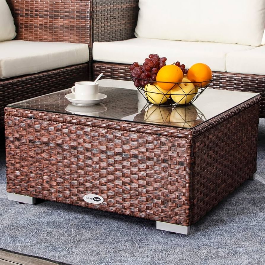 Well Liked Outdoor Coffee Tables With Storage Throughout Dimar Garden Outdoor Coffee Table Wicker Patio Furniture Set,rattan Side  Tea Tables With Glass Top,backyard Modern Deck Balcony : Amazon.ca: Patio,  Lawn & Garden (Photo 1 of 10)