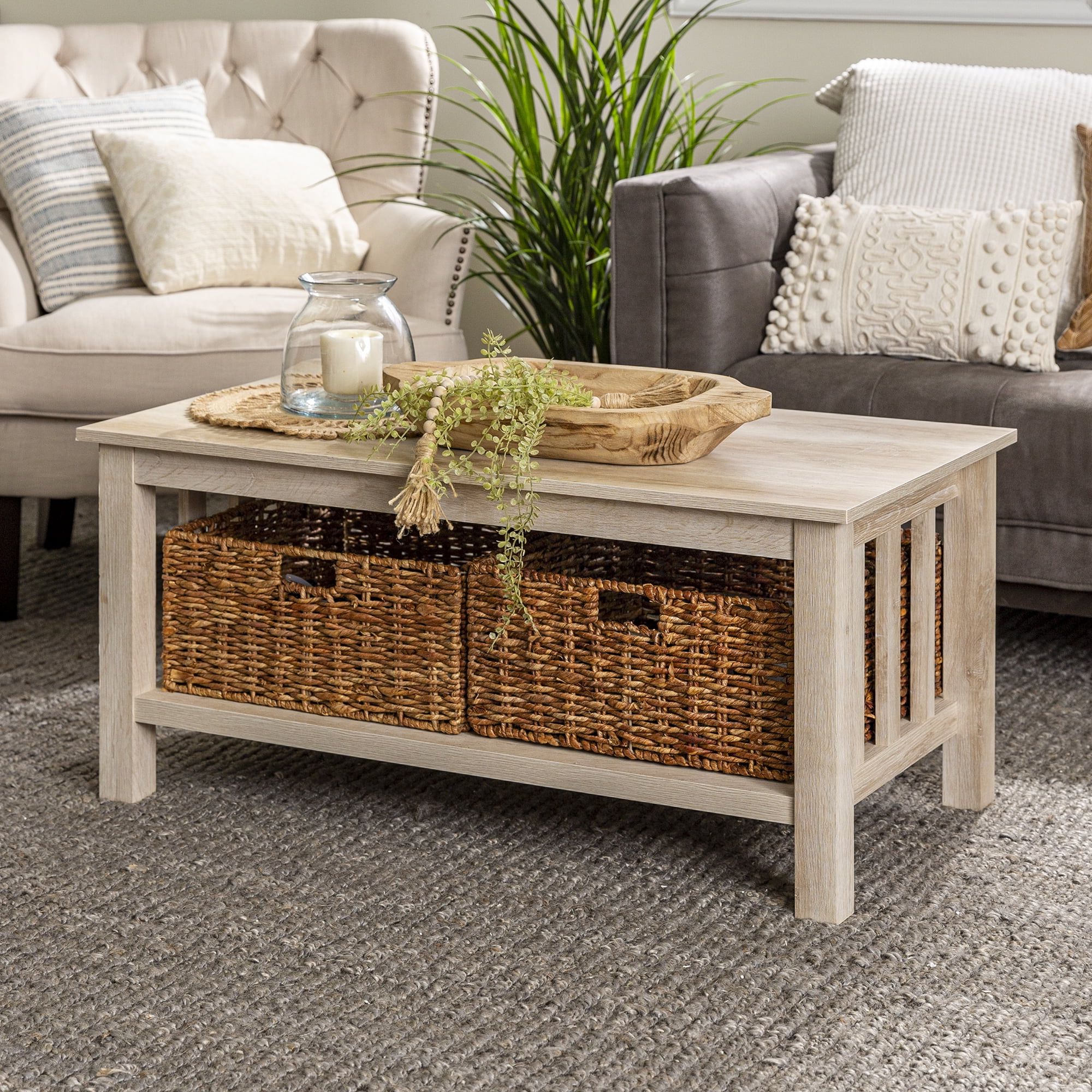 Well Liked Woven Paths Coffee Tables In Woven Paths Traditional Storage Coffee Table With Bins, White Oak –  Walmart (View 2 of 10)