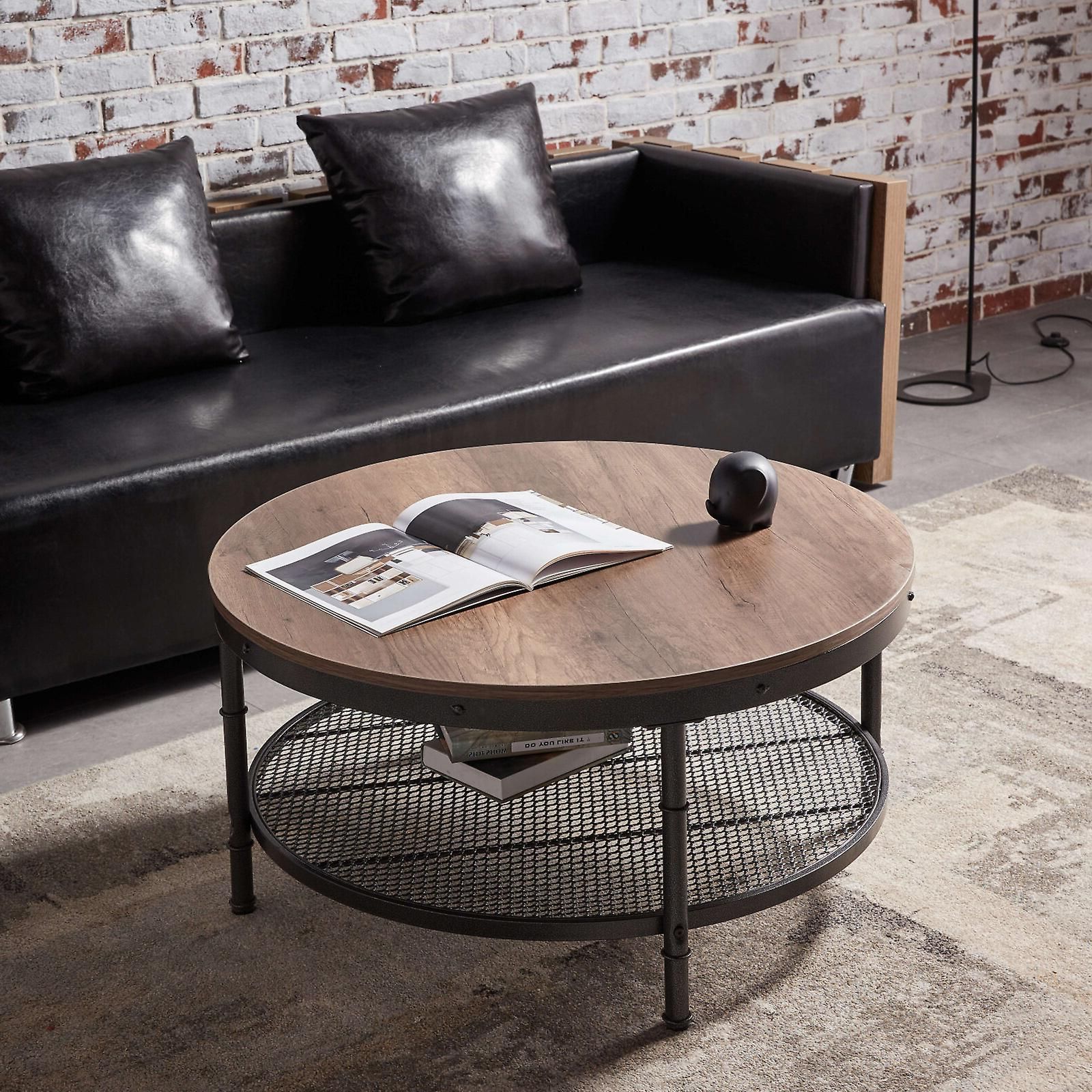 Widely Used Round Coffee Table With 2 Tiers, Metal Frame, Mesh Shelf, Waterproof,  Scratch Resistant, Easy Assembly For Living Room And Bedroom (Photo 7 of 10)