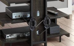 Whalen Shelf Tv Stands with Floater Mount in Weathered Dark Pine Finish