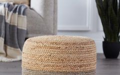 10 Collection of Beige and White Tall Cylinder Pouf Ottomans