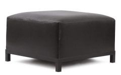 10 Collection of Black Fabric Ottomans with Fringe Trim