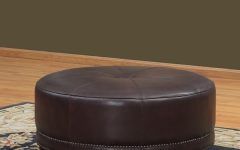 10 Photos Brown and Ivory Leather Hide Round Ottomans