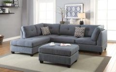 3pc Polyfiber Sectional Sofas with Nail Head Trim Blue/gray