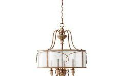 French Washed Oak and Distressed White Wood Six-light Chandeliers