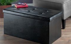 Black Faux Leather Ottomans with Pull Tab
