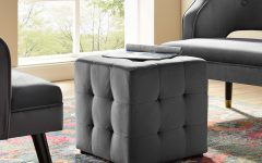 Gray Fabric Tufted Oval Ottomans