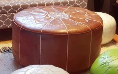 Small White Hide Leather Ottomans