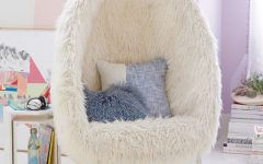 White Faux Fur Round Accent Stools with Storage