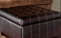 10 Inspirations Espresso Leather and Tan Canvas Pouf Ottomans