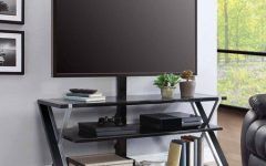 2024 Popular Whalen Xavier 3-in-1 Tv Stands with 3 Display Options for Flat Screens, Black with Silver Accents