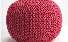 10 Inspirations Dark Red and Cream Woven Pouf Ottomans