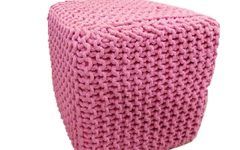 10 Collection of Scandinavia Knit Tan Wool Cube Pouf Ottomans
