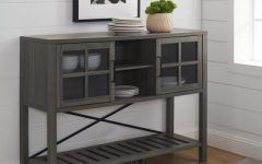The Best Wood Accent Sideboards Buffet Serving Storage Cabinet with 4 Framed Glass Doors