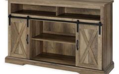 Tv Stands with Sliding Barn Door Console in Rustic Oak